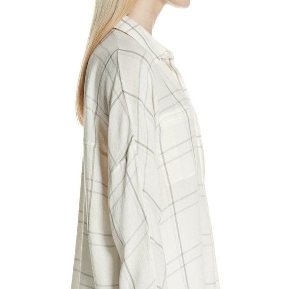 Vince Bar  Plaid Cotton Blend Popover Blouse - Picture 2 of 4